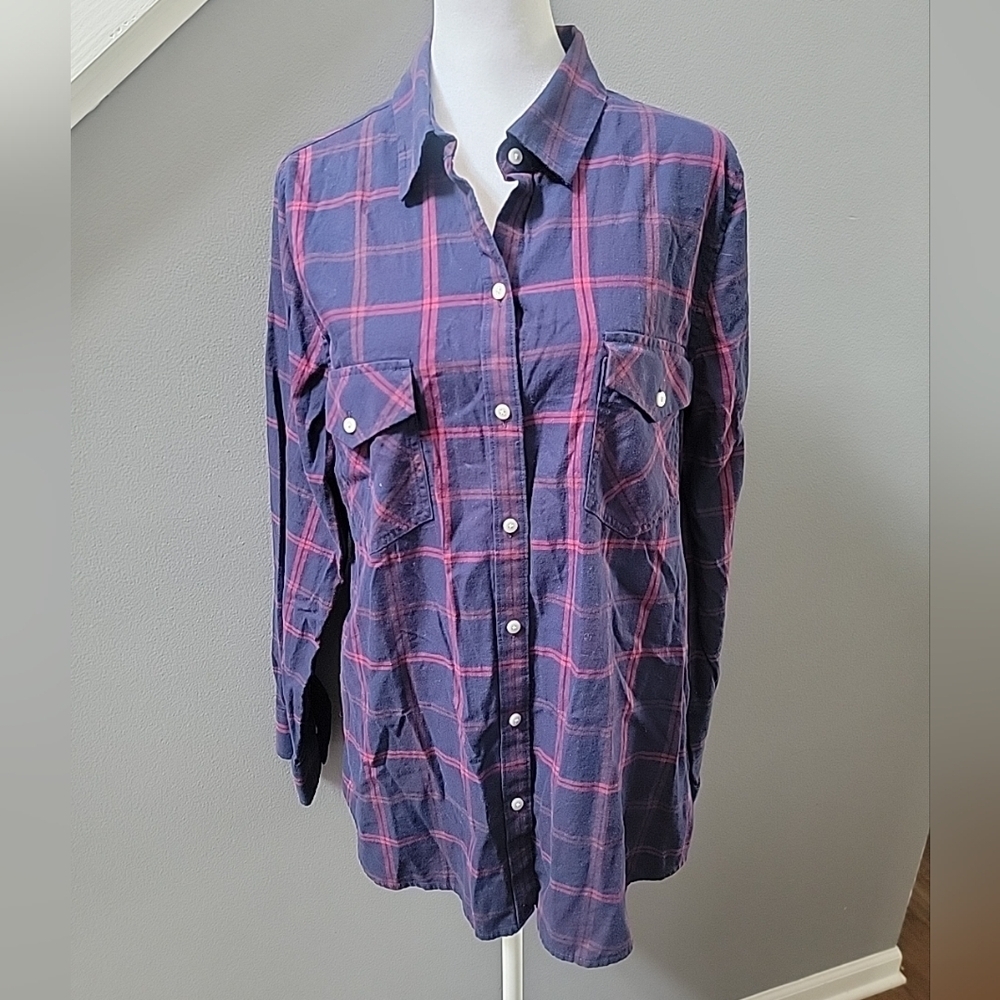 UNTUCKit For Her Womens Size 14 Top Hayden Plaid Collared Button Down Blue Pink